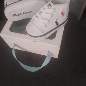 Ralph Lauren White Sneakers with Red and Black Accents